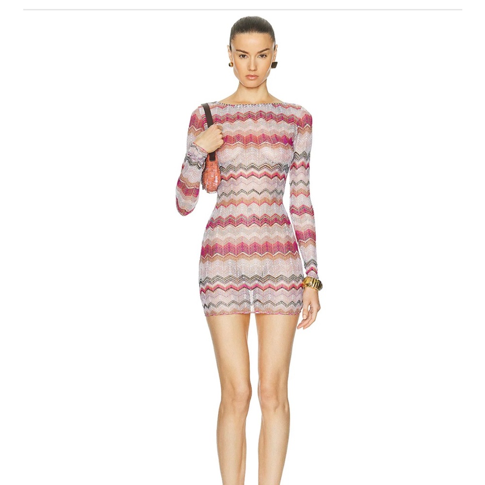 Missoni Long Sleeve T Shirt dress in Multicolor Pink Tones